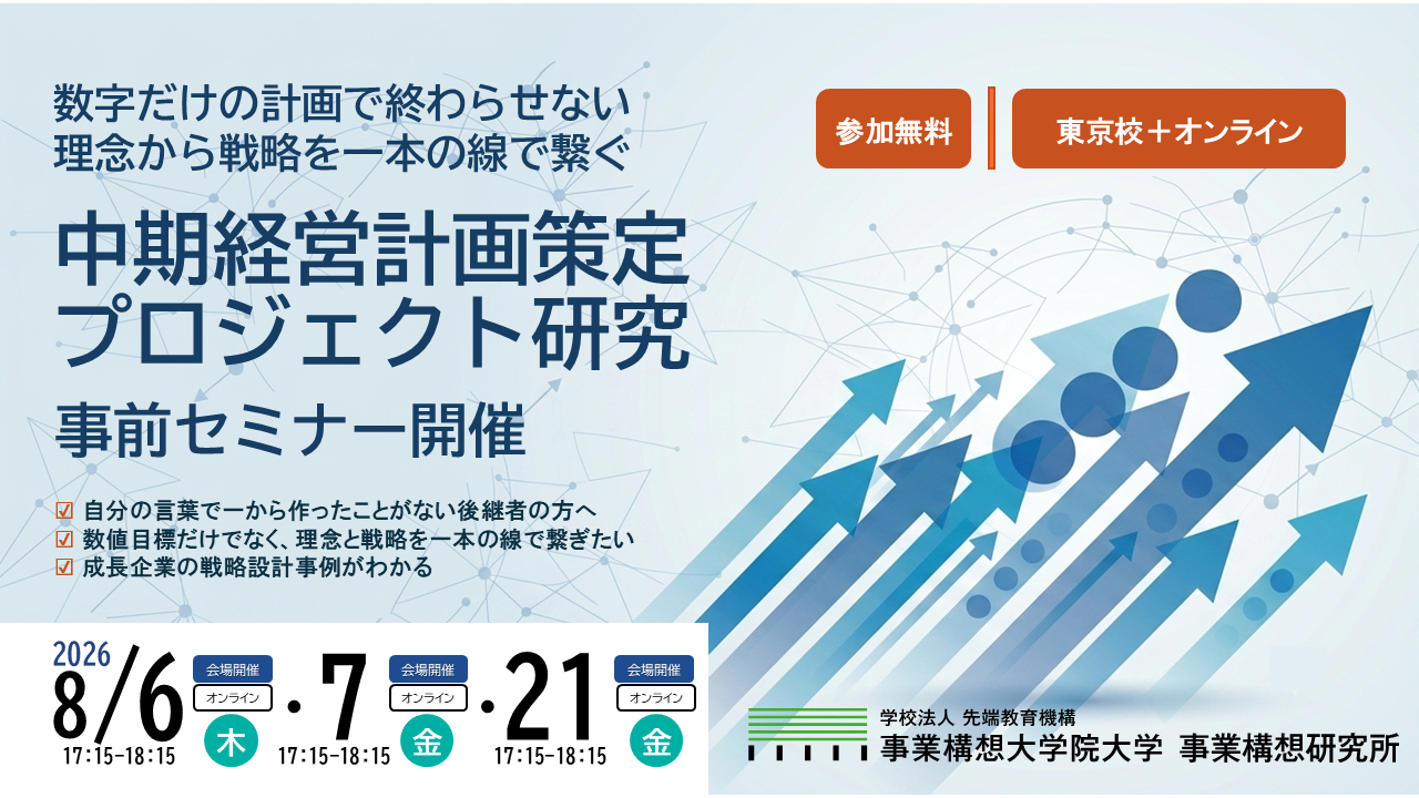 【中期経営計画、コンサルに丸投げしていませんか？】自分の言葉で会社の未来を描く、後継者・次世代幹部のための実践セミナー ―「中期経営計画策定プロジェクト」事前セミナー開催